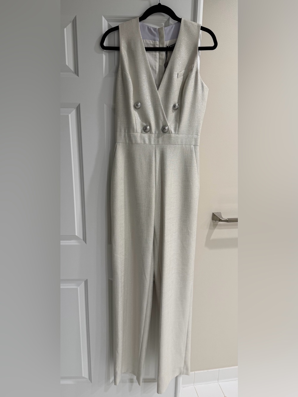 Balmain Cream Sleeveless Double-Breasted Jumpsuit